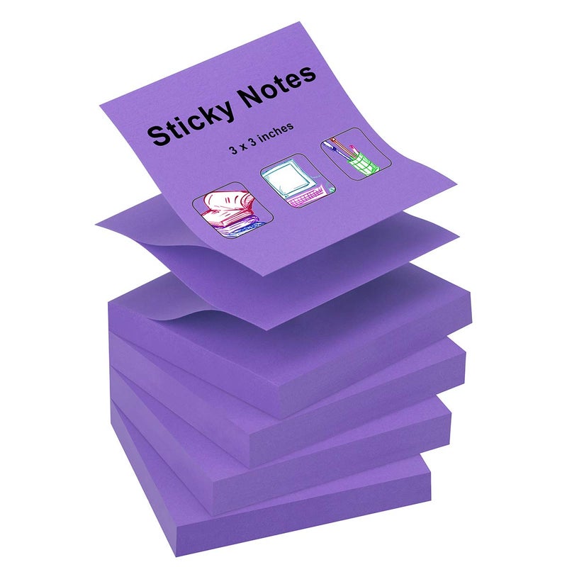 ZCZN 400 Sheets Pop-up Sticky Notes, 3 x 3 Inches, 4 Pads Bright Color Self-Stick Notes, 100 Sheets/Pad, Purple - Image 1